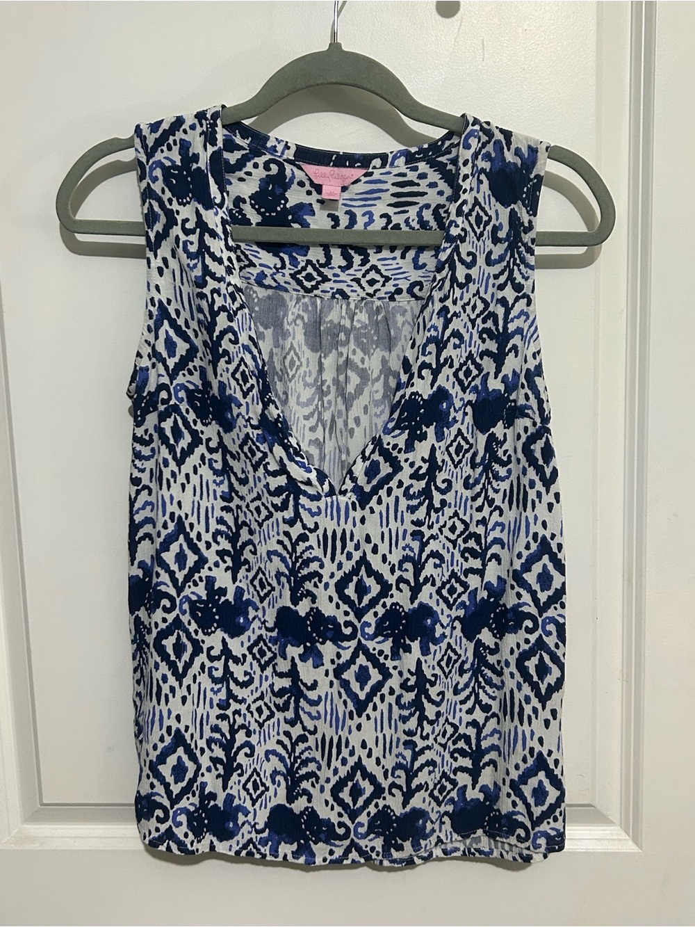 Lilly Pulitzer Sleeveless Rayon Tank Top Blue White Resort Wear Size M